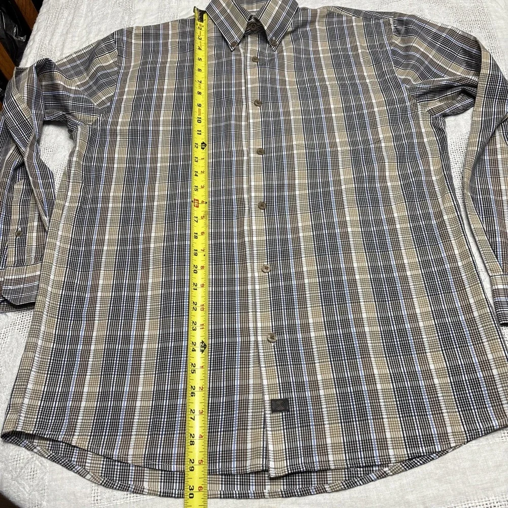 F/X Fusion Shirt Men's‎ Size Medium Plaid Design Blue Brown Tan White Preppy
